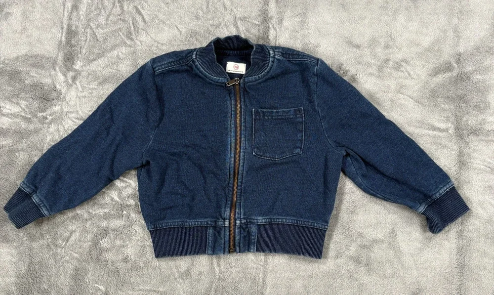 Adriano Goldschmied Toddler 2T Blue Denim Look Full Zip Jacket Cotton Ribbed Hem